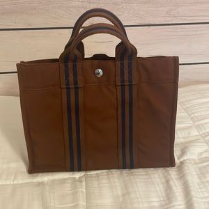Hermes Brown Canvas Tote Bag